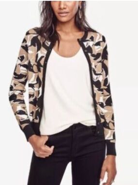 Ann Taylor Gold and Black Abstract-Print Cardigan